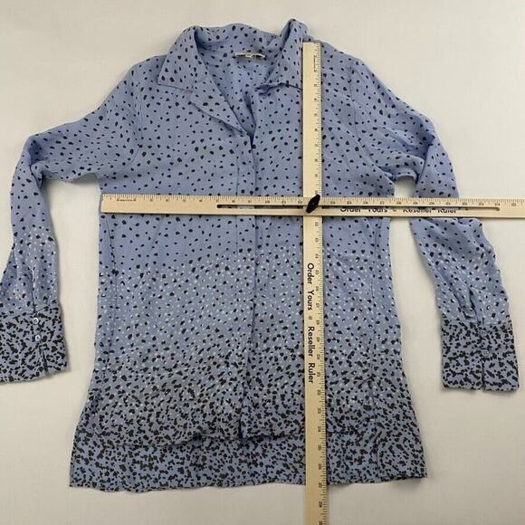 Tyler Boe 100% SILK Blue Polka Dot Button Up Shirt L/S Collared Sz S Split Hem - Picture 2 of 9